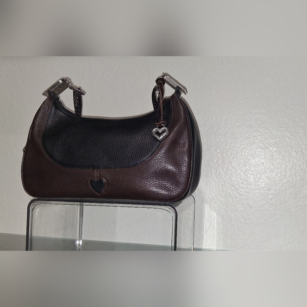 Brighton Elegant Black and Brown Leather Women's Bag Classic Hanging Charm - Picture 8 of 16